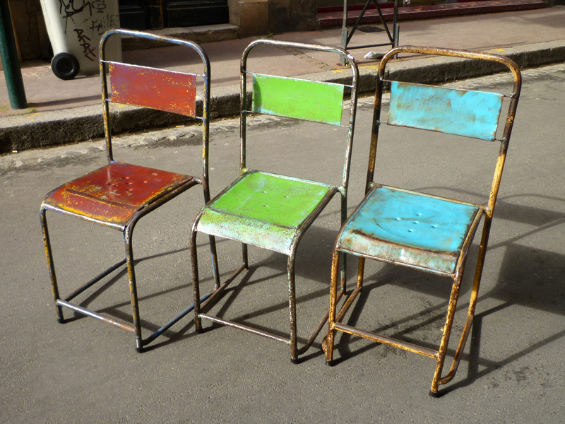 Chaise et tabouret de bar vintage en métal